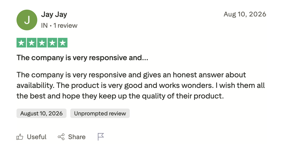 Customer review on Trustpilot